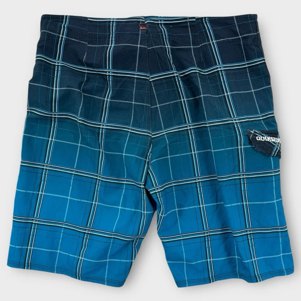 Quiksilver Cypher Board Shorts Mens 38 Blue Plaid Hybrid‎ Trunks 4-Way Stretch